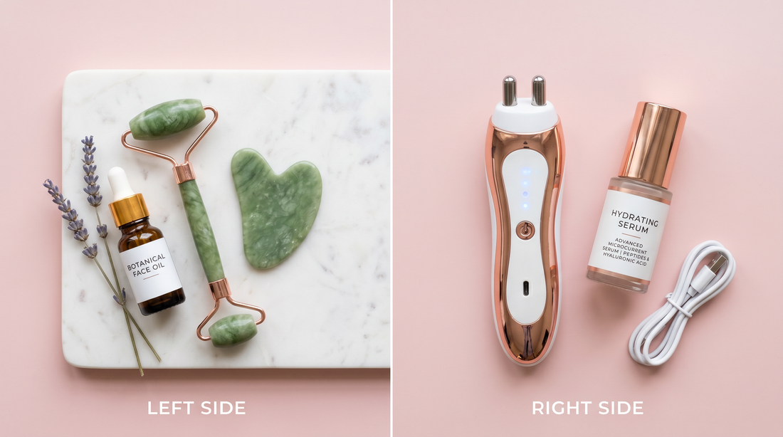 EMS microcurrent device vs gua sha roller comparison